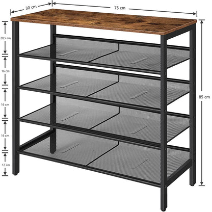 5-Tier Shoe Rack, Industrial Shoe Organizer Storage Bench - Cosy Abode
