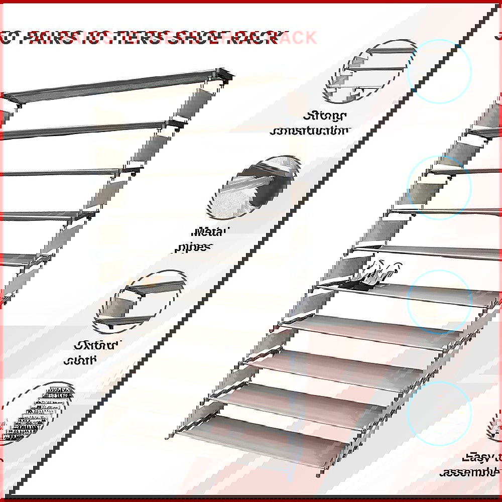 50 Pairs 10 Tiers Shoe Rack - Cosy Abode