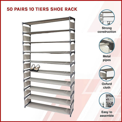 50 Pairs 10 Tiers Shoe Rack - Cosy Abode