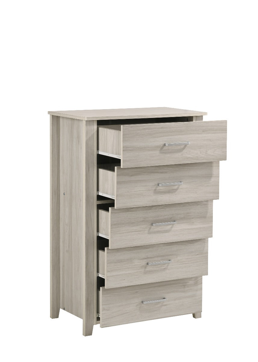 5 Chest Of Drawers Tallboy In White Oak - Cosy Abode