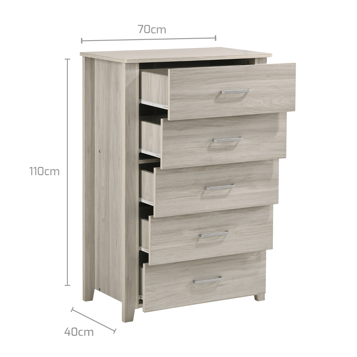 5 Chest Of Drawers Tallboy In White Oak - Cosy Abode