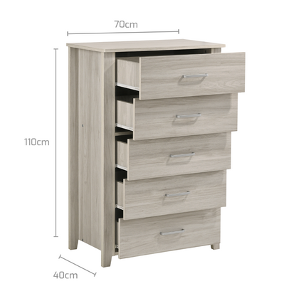 5 Chest Of Drawers Tallboy In White Oak - Cosy Abode
