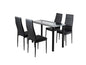 5 Piece Table and Chairs Set with Glass Table and Leather High Back Chairs - Black - Cosy Abode