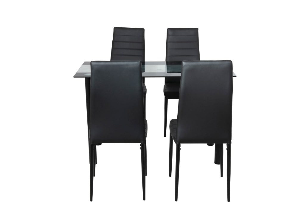5 Piece Table and Chairs Set with Glass Table and Leather High Back Chairs - Black - Cosy Abode
