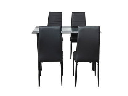 5 Piece Table and Chairs Set with Glass Table and Leather High Back Chairs - Black - Cosy Abode