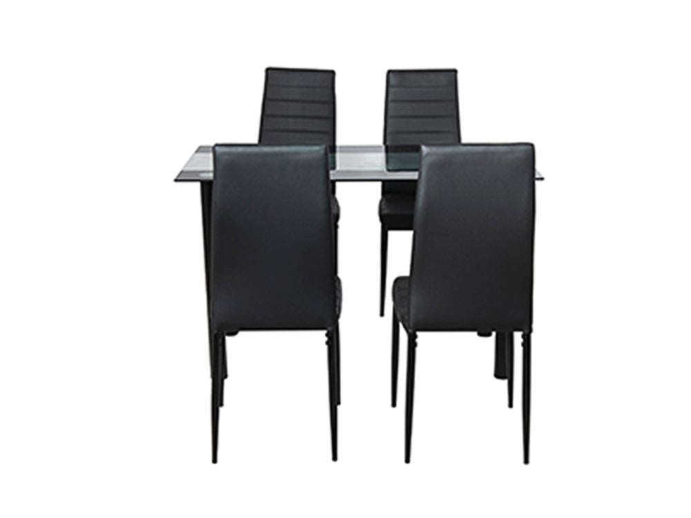 5 Piece Table and Chairs Set with Glass Table and Leather High Back Chairs - Black - Cosy Abode