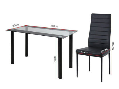 5 Piece Table and Chairs Set with Glass Table and Leather High Back Chairs - Black - Cosy Abode