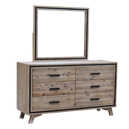 5 Pieces Bedroom Suite King Size Silver Brush in Acacia Wood Construction Bed, Bedside Table, Tallboy & Dresser - Cosy Abode