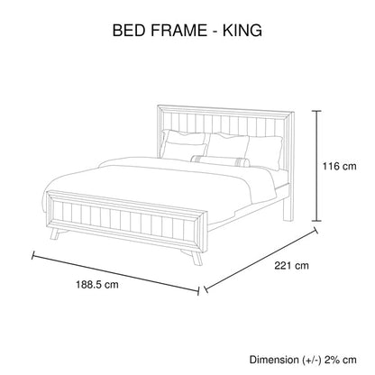 5 Pieces Bedroom Suite King Size Silver Brush in Acacia Wood Construction Bed, Bedside Table, Tallboy & Dresser - Cosy Abode