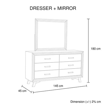 5 Pieces Bedroom Suite King Size Silver Brush in Acacia Wood Construction Bed, Bedside Table, Tallboy & Dresser - Cosy Abode