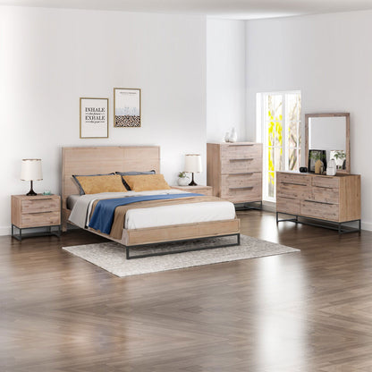 5 Pieces Bedroom Suite made in Solid Wood Acacia Veneered King Size Oak Colour Bed, Bedside Table, Tallboy & Dresser - Cosy Abode