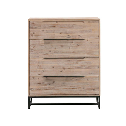 5 Pieces Bedroom Suite made in Solid Wood Acacia Veneered Queen Size Oak Colour Bed, Bedside Table, Tallboy & Dresser - Cosy Abode