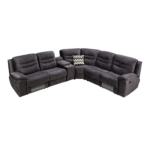 5 Seater Corner Couch Velvet Grey Fabric Recliner Sofa Lounge Set with Quilted Back Cushions - Cosy Abode