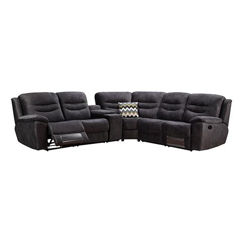 5 Seater Corner Couch Velvet Grey Fabric Recliner Sofa Lounge Set with Quilted Back Cushions - Cosy Abode