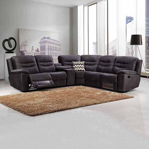 5 Seater Corner Couch Velvet Grey Fabric Recliner Sofa Lounge Set with Quilted Back Cushions - Cosy Abode
