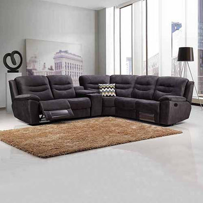 5 Seater Corner Couch Velvet Grey Fabric Recliner Sofa Lounge Set with Quilted Back Cushions - Cosy Abode