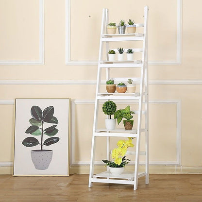 5 Tier Wooden Ladder Shelf Stand Storage Book Shelves Shelving Display Rack - Cosy Abode