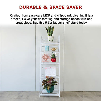 5 Tier Wooden Ladder Shelf Stand Storage Book Shelves Shelving Display Rack - Cosy Abode