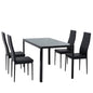 5pc Glass Top Table and 4 x PU Leather Chairs - Black - Cosy Abode