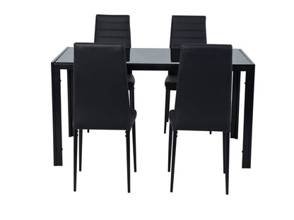 5pc Glass Top Table and 4 x PU Leather Chairs - Black - Cosy Abode