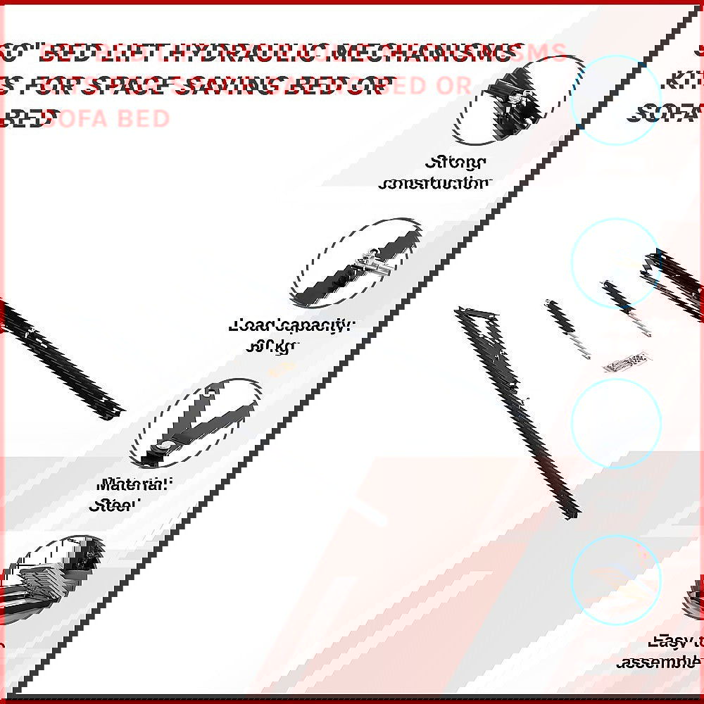 60" Bed Lift Hydraulic Mechanisms Kits For Space Saving Bed or Sofa Bed - Cosy Abode