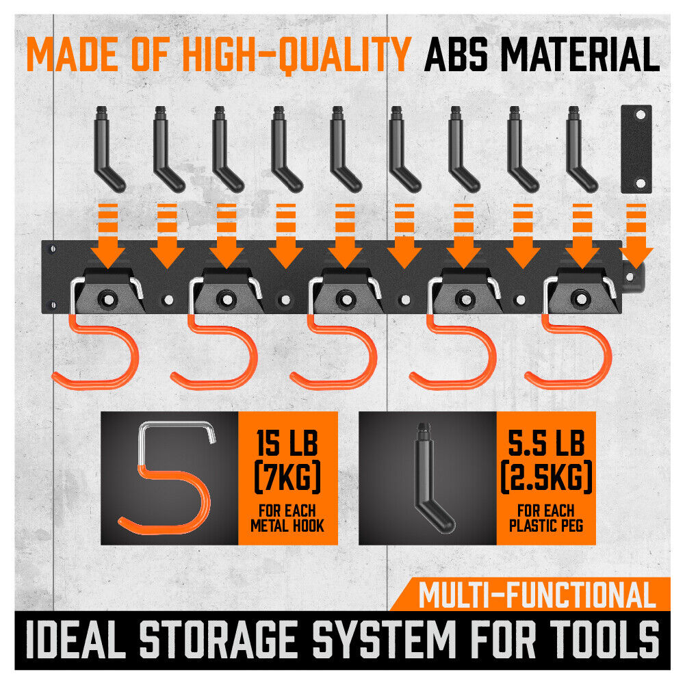 64" Wall Mount Tool Hanger Garden Storage Organizer Mop Broom Holder Hook Pegs - Cosy Abode