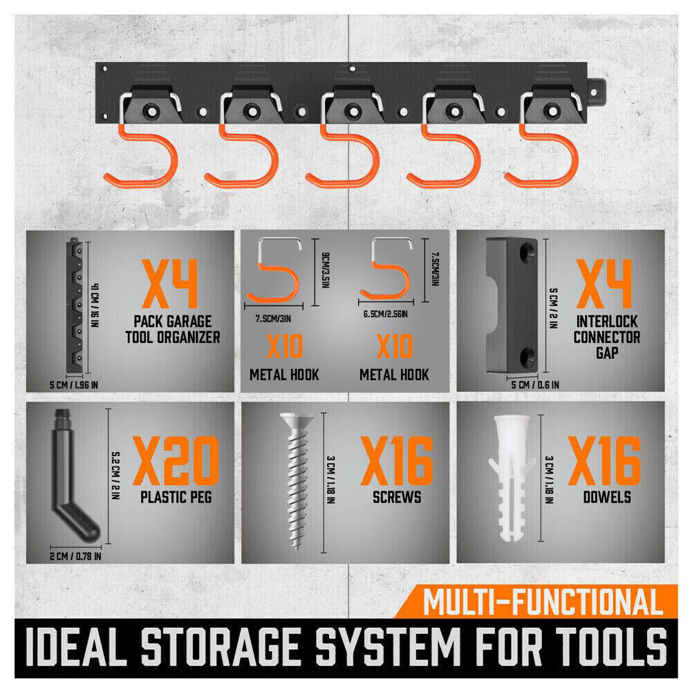 64" Wall Mount Tool Hanger Garden Storage Organizer Mop Broom Holder Hook Pegs - Cosy Abode