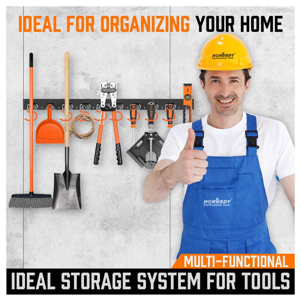 64" Wall Mount Tool Hanger Garden Storage Organizer Mop Broom Holder Hook Pegs - Cosy Abode