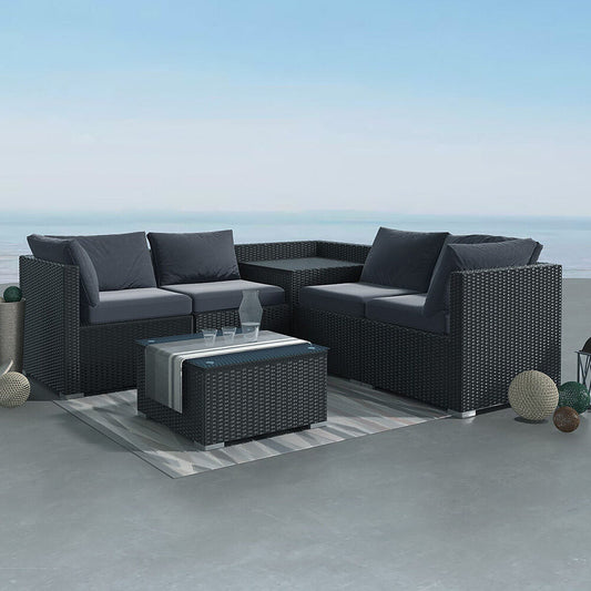 6PCS Outdoor Modular Lounge Sofa Coogee-Black - Cosy Abode