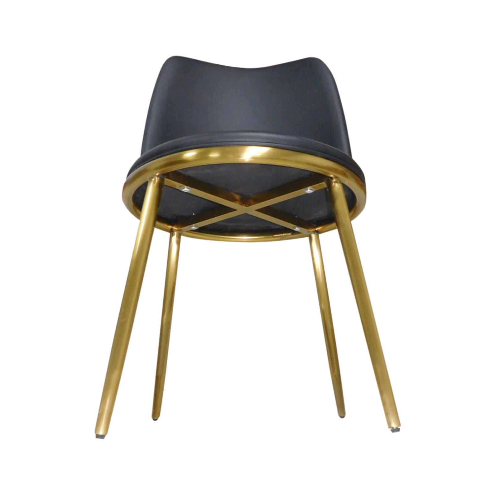 6X Dining Chairs Black Leatherette Seat Golden Frame Tripod Legs Stainless Steel Firm Support - Cosy Abode