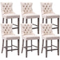 6X Velvet Bar Stools with Studs Trim Wooden Legs Tufted Dining Chairs Kitchen - Cosy Abode