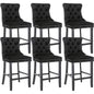 6X Velvet Bar Stools with Studs Trim Wooden Legs Tufted Dining Chairs Kitchen - Cosy Abode