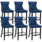 6X Velvet Bar Stools with Studs Trim Wooden Legs Tufted Dining Chairs Kitchen - Cosy Abode