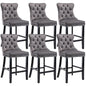 6X Velvet Bar Stools with Studs Trim Wooden Legs Tufted Dining Chairs Kitchen - Cosy Abode