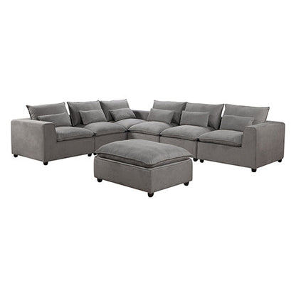 6 Seater Cloud Sectional Sofa in Belfast Fabric Grey Living Room Couch with Ottoman - Cosy Abode