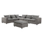 6 Seater Cloud Sectional Sofa in Belfast Fabric Grey Living Room Couch with Ottoman - Cosy Abode