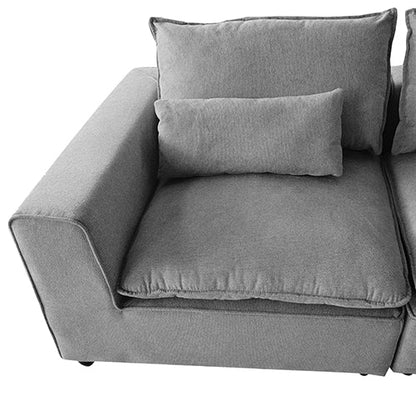 6 Seater Cloud Sectional Sofa in Belfast Fabric Grey Living Room Couch with Ottoman - Cosy Abode