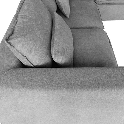 6 Seater Cloud Sectional Sofa in Belfast Fabric Grey Living Room Couch with Ottoman - Cosy Abode