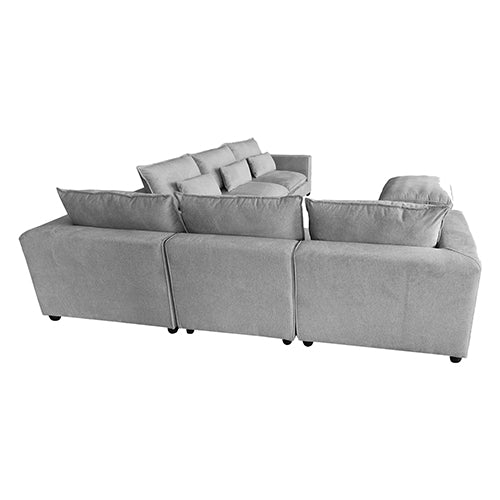 6 Seater Cloud Sectional Sofa in Belfast Fabric Grey Living Room Couch with Ottoman - Cosy Abode