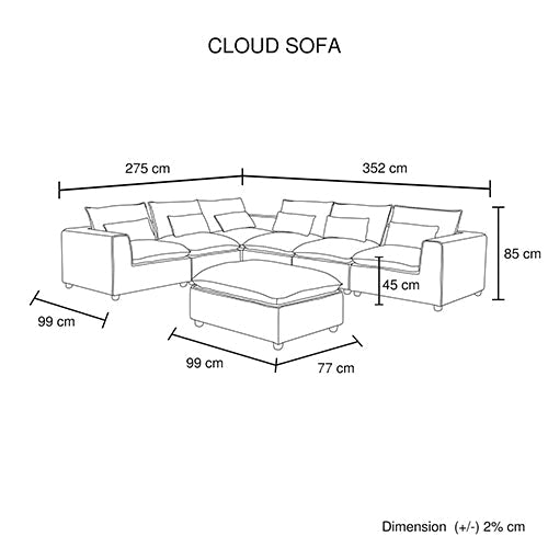 6 Seater Cloud Sectional Sofa in Belfast Fabric Grey Living Room Couch with Ottoman - Cosy Abode