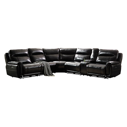 6 Seater Corner Sofa with Genuine Leather Black Armless Recliners Straight Console Lounge Set for Living Room - Cosy Abode