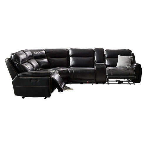 6 Seater Corner Sofa with Genuine Leather Black Armless Recliners Straight Console Lounge Set for Living Room - Cosy Abode