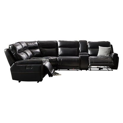 6 Seater Corner Sofa with Genuine Leather Black Armless Recliners Straight Console Lounge Set for Living Room - Cosy Abode