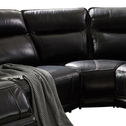 6 Seater Corner Sofa with Genuine Leather Black Armless Recliners Straight Console Lounge Set for Living Room - Cosy Abode