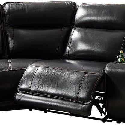 6 Seater Corner Sofa with Genuine Leather Black Armless Recliners Straight Console Lounge Set for Living Room - Cosy Abode