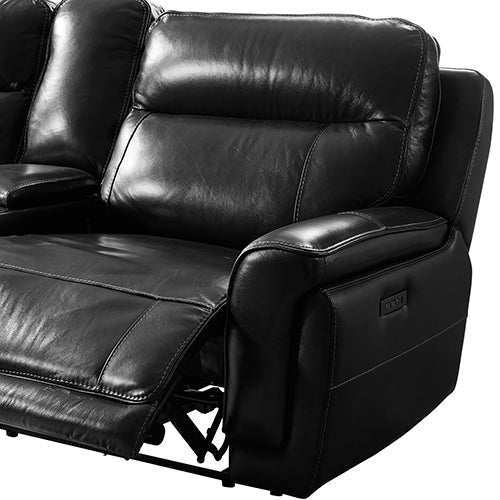 6 Seater Corner Sofa with Genuine Leather Black Armless Recliners Straight Console Lounge Set for Living Room - Cosy Abode