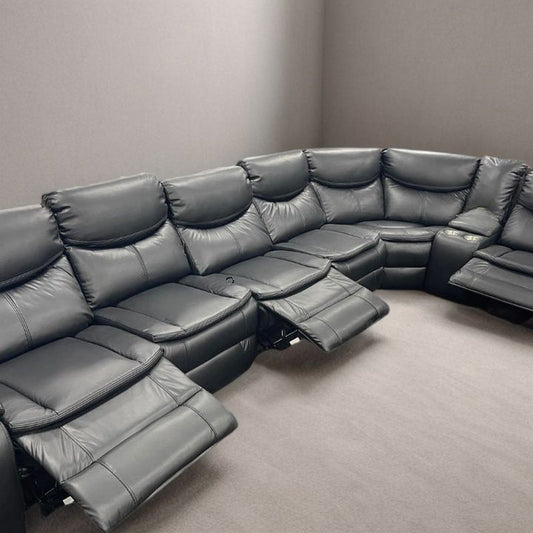 6 Seater Modular Corner Leather Manual Recliner Sofa Black - Cosy Abode