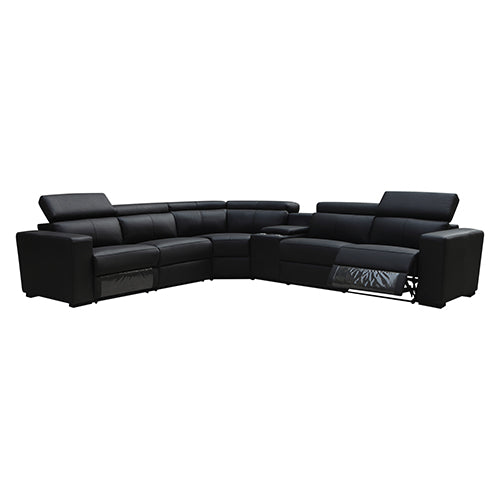 6 Seater Real Leather sofa Black Color Lounge Set for Living Room Couch with Adjustable Headrest - Cosy Abode