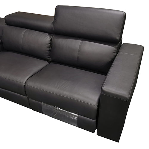 6 Seater Real Leather sofa Black Color Lounge Set for Living Room Couch with Adjustable Headrest - Cosy Abode