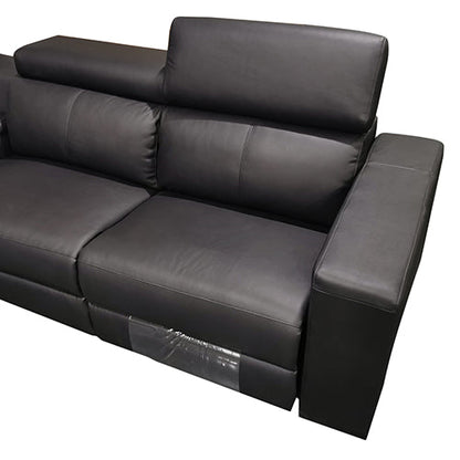 6 Seater Real Leather sofa Black Color Lounge Set for Living Room Couch with Adjustable Headrest - Cosy Abode